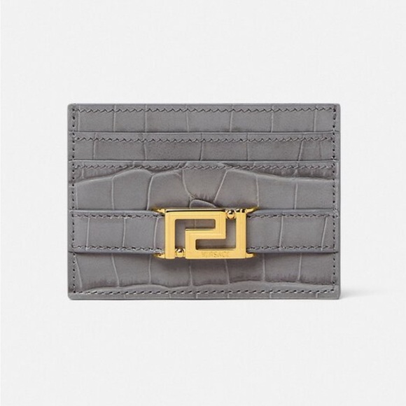 ❌SOLD❌AUTHENTIC VERSACE CROC EMBOSSED GRECA GODDESS CARD HOLDER GRAY - NEW - Picture 1 of 8